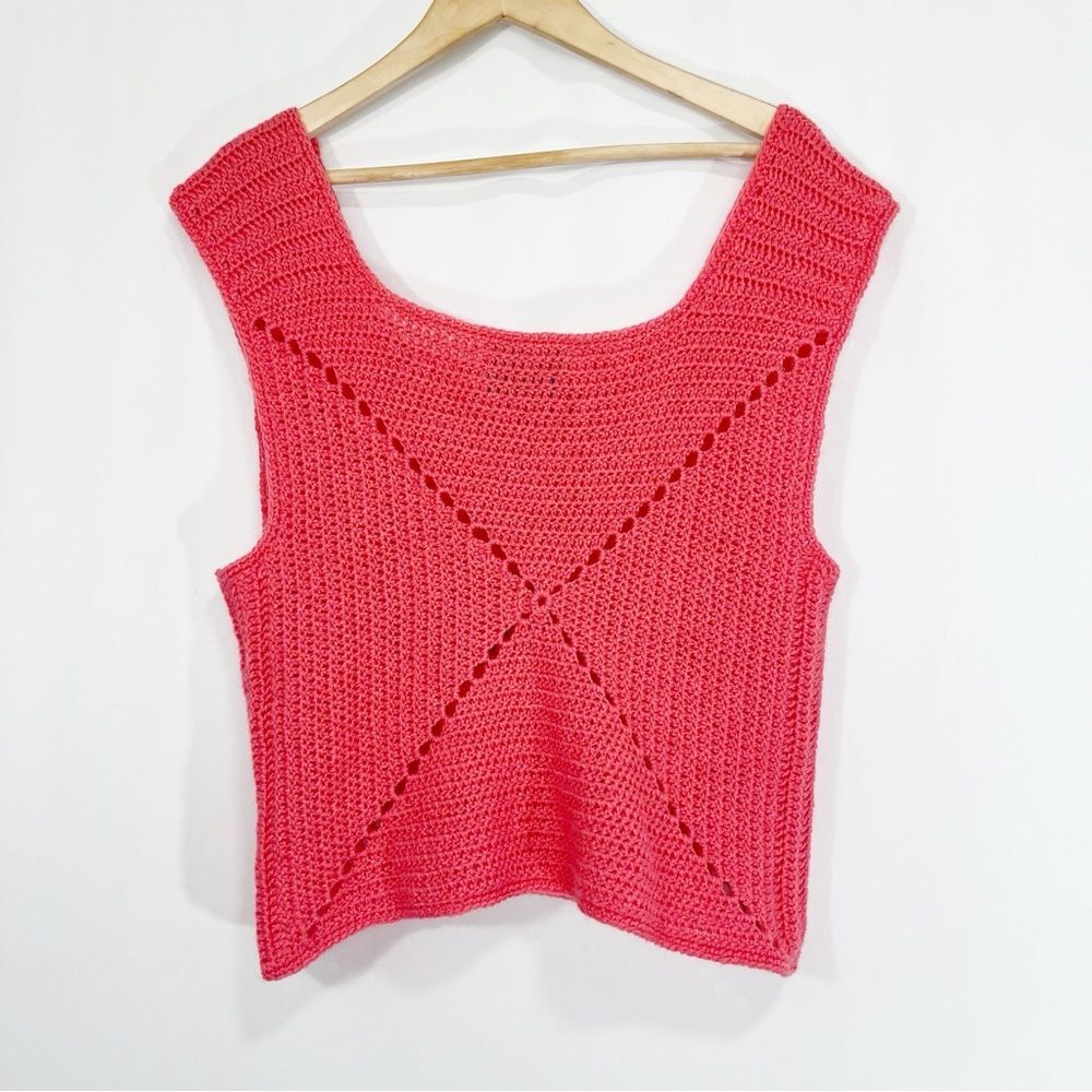 Herrschners Handknit Boho Blossom Vest Crochet Coral Floral Knit Top M - Picture 6 of 6